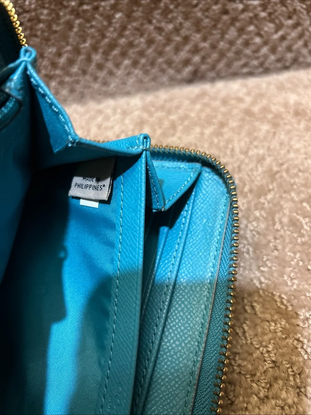 AUTHENTIC COACH Studded Zip Around Long Wallet Leather Teal Turquoise Accordion - Picture 7 of 8